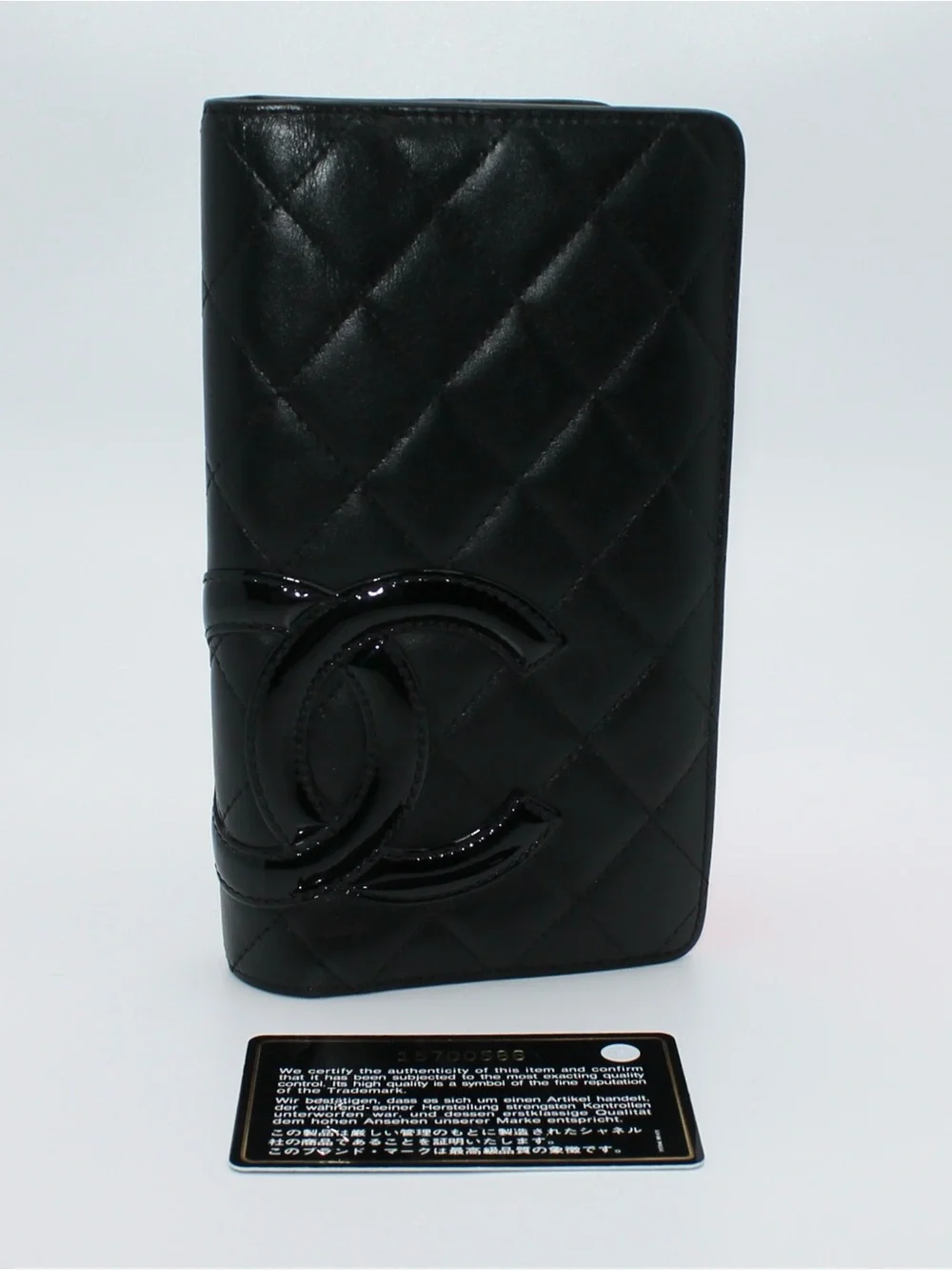 Chanel Cambon Line Quilted Lambskin Long Bifold Wallet Black Neon Pink